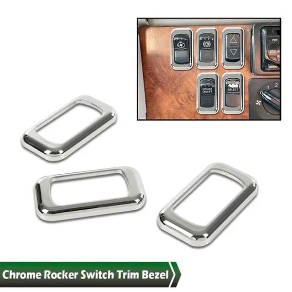 G-PLUS Motor Interior 3pcs Chrome Rocker Switch Trim Bezel Fit For Peterbilt Kenworth Freightliner