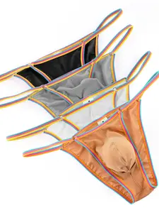Men's High Elasticity Low Waist Sexy Soft Stretch Briefs, Comfortable Breathable Contrast Binding, Perfect for All Seasons, Ideal Gift for Boyfriend, Elasticity Design Underwear