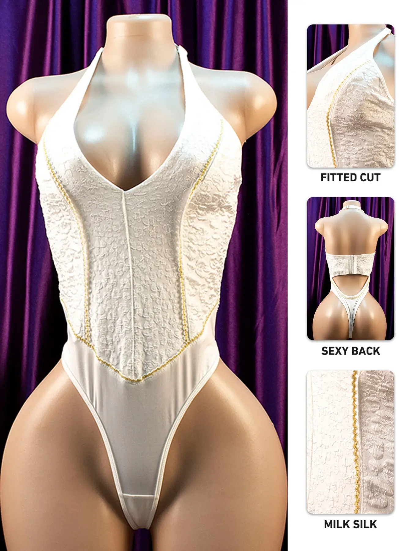 Women's Sexy Milk Silk Backless Lingerie Bodysuit, Pure Elegance, Fashion Design, Comfortable, Perfect for Parties and Holidays, All Seasons Wear
