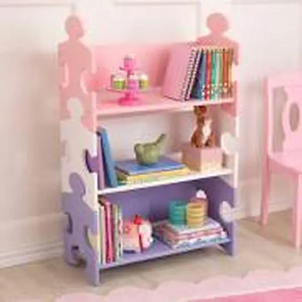 KidKraft 14415 Pastel Sturdy Puzzle Bookcase, 24.7" L x 11.6" W x 38.25" H, Storage Solution for Children's Literature & Art Books, Helps Keep Bedrooms Tidy