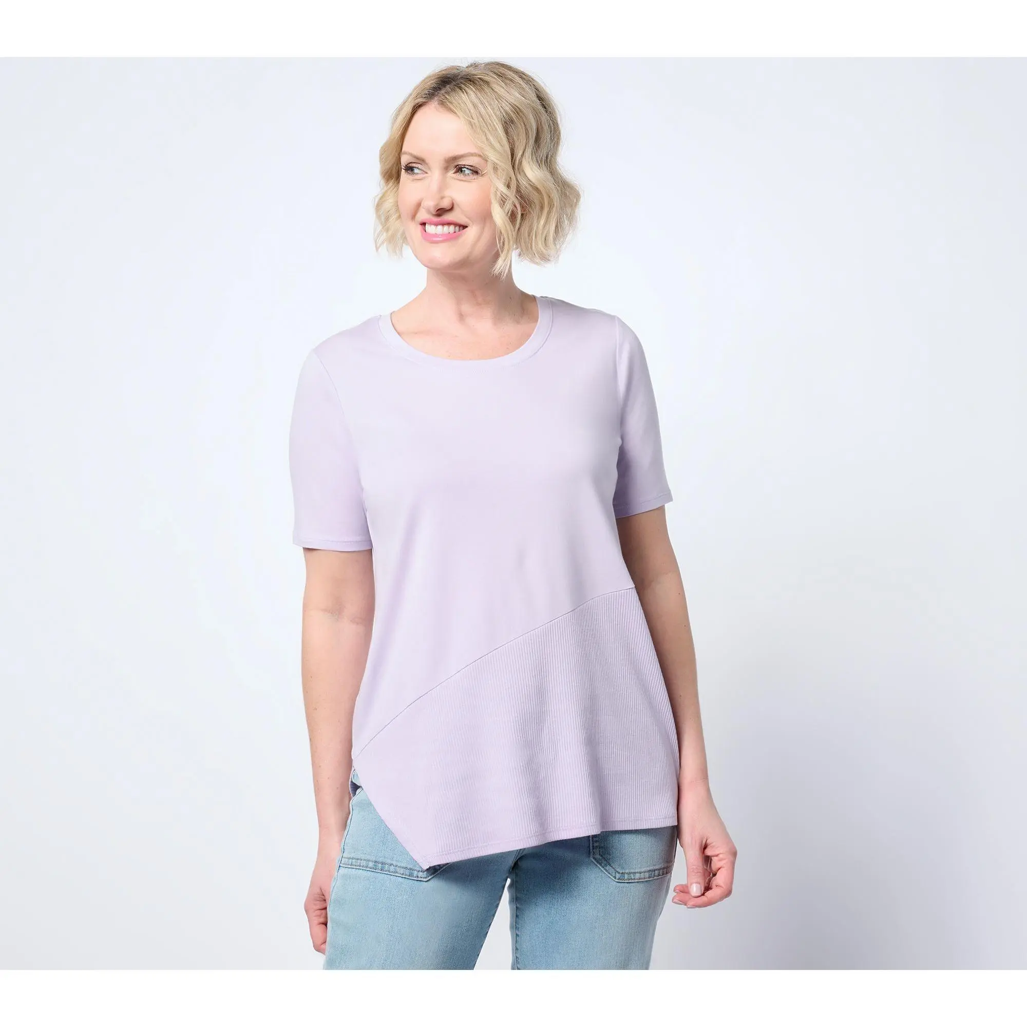 AnyBody Cozy Knit Asymmetrical Ribbed Hem Knit Top
