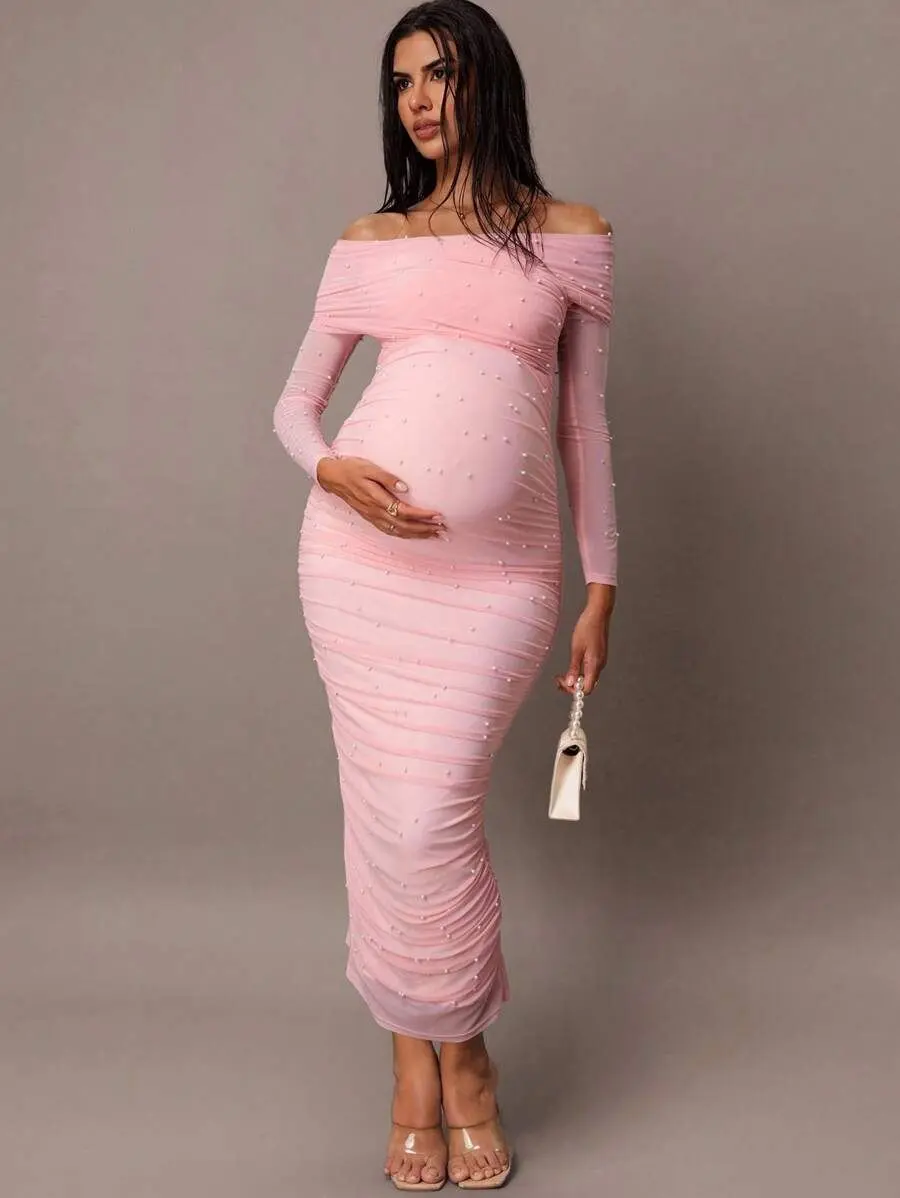 Off the shoulder pink scrunch dress maternity - TikTok Shop Off the shoulder pink scrunch dress maternity - TikTok Shop