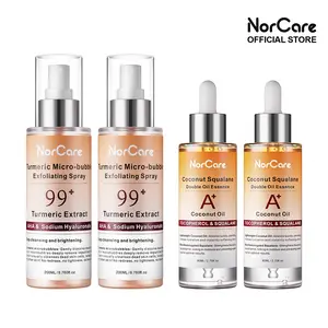 NorCare 2026 Future Skincare Micro-Bubble Tech Gentle Turmeric Exfoliating Spray 200ml*2 & Coconut Squalane Repair Oil 80ml*2 Deep Cleansing Brightening Daily Care