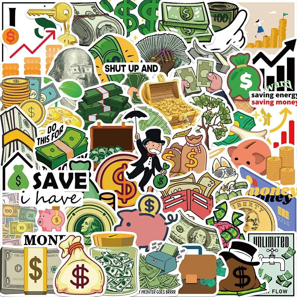 Cartoon Money Pattern Sticker, 50pcs/set Funny Money Themed Decorative Sticker, DIY Decals for Water Bottle, Laptop, Phone Case, Scrapbooking, Journal Making, Ornaments
