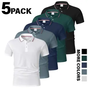 Men’s 5-Pack Short-Sleeve Polo Shirts (Menswear Top), American Slim Fit with Contrast Collar Trim, Turn-Down Collar, Skin-Friendly Breathable Fabric, Basics Plain Style for Business Casual Commuting, Multiple Colors & Sizes