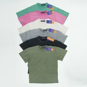 High Level Men's 225gsm Heavyweight Washed Boxy Oversized Shortsleeve Round Neck Plain Fabric T-Shirt - Blank Classic Casual Top, Available in Black, Grey, Army Green, Cream, Pink