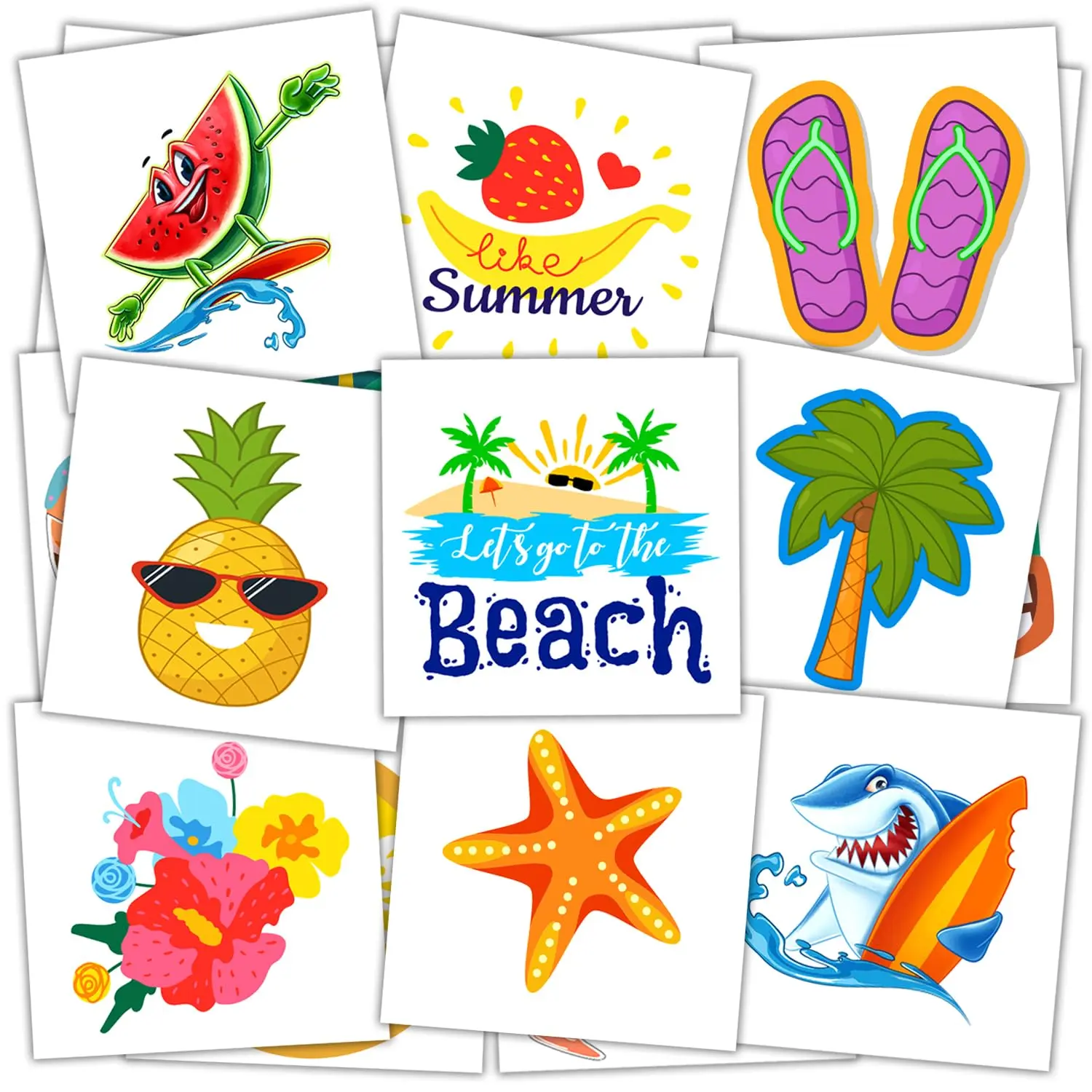 Summer Pool Beach Party Favors Kids Tattoos, 102 Styles Larger Tropical Hawaiian Luau Themed Temporary Tattoos for Kids Teens Adult, Waterproof Summer Stickers Party Decorations Supplies
