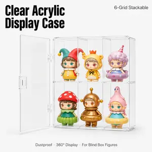 Clear Acrylic Display Case for Collectibles, 6-Grid Stackable Storage Box for Blind Box Figures & Dolls, Dustproof Organizer