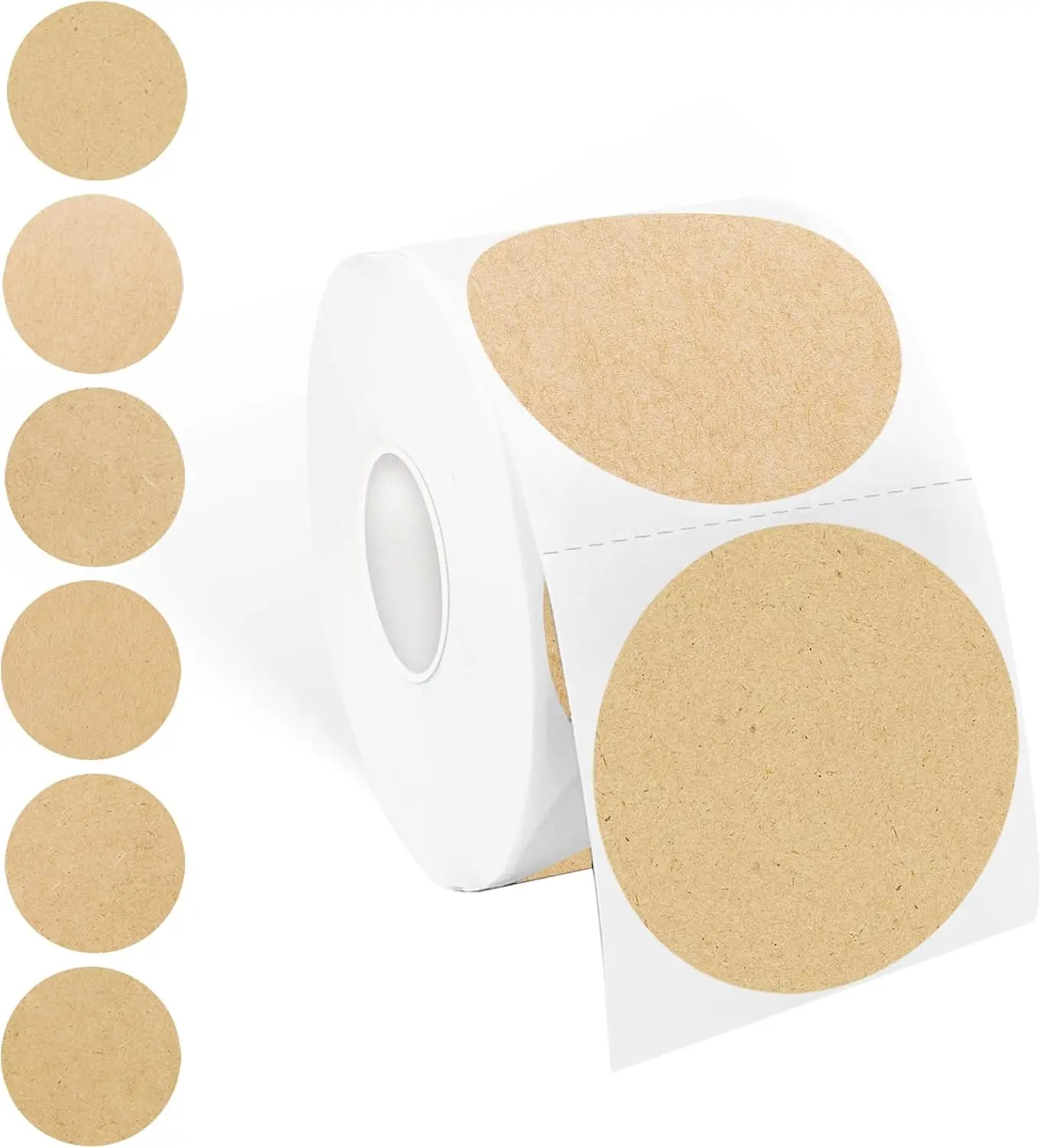 2 Inch Round Thermal Label, Self-Adhesive  Circle Sticker for Logo Design, Multipurpose Direct Thermal Labels, 600 Sheets/1 Roll,Imitation  Paper Color