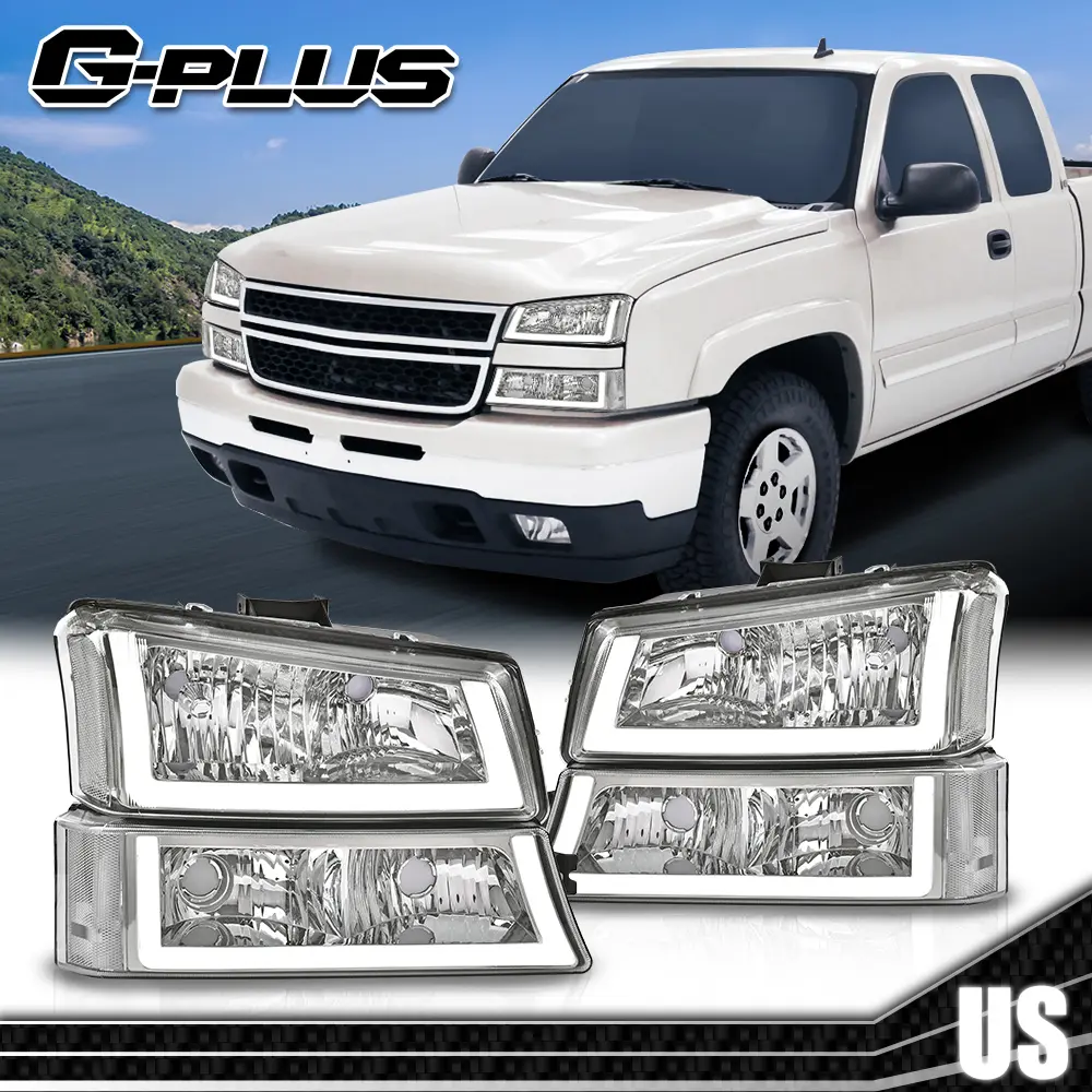 G-PLUS Headlights for 2003-2006 Chevy Silverado & Avalanche Chrome Clear LED DRL Headlight Assembly G-PLUS Headlights for 2003-2006 Chevy Silverado & Avalanche Chrome Clear LED DRL Headlight Assembly