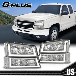 Fit For 03-06 Chevy Silverado & Avalanche Chrome Clear LED DRL Headlights