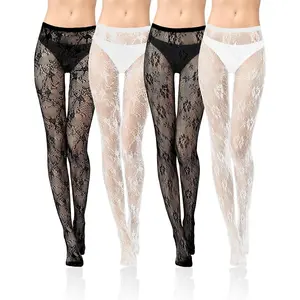 4 Pairs Tights Fishnet Stockings Floral Pantyhose Stockings Leggings Lace Tights for Women Girls Halloween