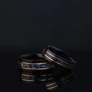 Everlasting Ember - Burnt Whiskey Barrel Ring with Meteorite, 8mm & 6mm Width