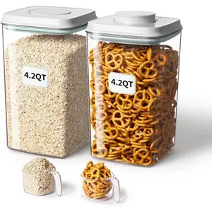 Food Storage Container with Pop Lid & 130ml Scoop, 4L/4.2qt *2 Cereal, Rice, Flour, Pasta & Snack Container, Stackable & Pantry Organizer