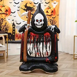 Extra Large Standing Base Skull Ghost Scythe Death Aluminum Foil Balloon, Perfect for Halloween Costume & Holiday Yard Decoration