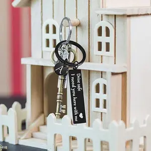 Black Keychain with Initial Charm - Drive Safe Quote Jewelry for Car Keys ﻿