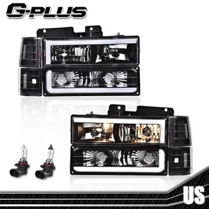 Fit For 1994-2000 Chevy GMC C/K Suburban Blazer Clear Black LED Tube Headlights
