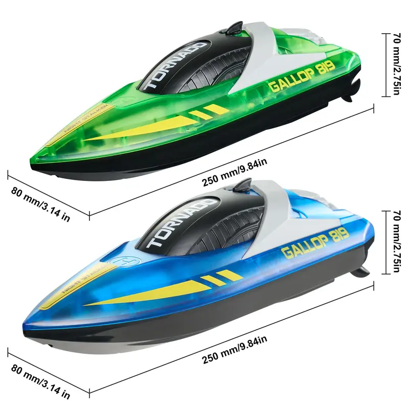 VEVOR 2-Pack RC Speed Boat, 2.4GHz 12km/h Racing Boat with 1200mAh 4 Rechargeable Batteries (80 Min Run Time), 50m Range, LED Light, Waterproof, Dual Motors, Auto Power-Off, for Pools & Lakes, Back-to-School Gift for Kids 6–8 Years, Blue