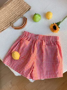 Women's Gingham Print Shorts | Casual Summer Daily Wear | Light Fabric, Elastic Waist & Pocket Design | Single Piece | Red/White & Yellow/White Checkered Styles Lightweight Short
