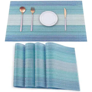 Placemats Set of 4,Vinyl Table Place Mats Stain Resistant Foldable Placemats Washable Wipeable Placemat for Kitchen Dining Table Decoration Indoor Outdoor（Blue）