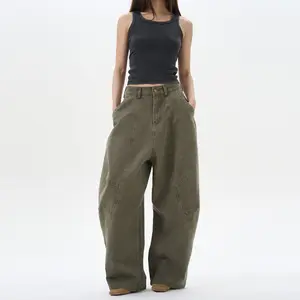 American Retro Green Brown Loose Matchet Pants Men And Women