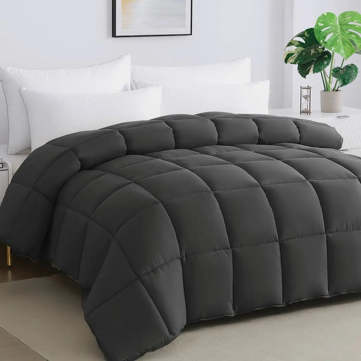Alaskan  Comforter 132"x 120"-   Cloud Soft Marshmallow Puff Lightweight Quilted Down Alternative,  Breathable Microfiber Duvet Insert w/8 Tabs  Season, Grey