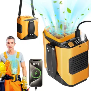 Oceantree Portable Waist Clip Fan 8H Working Time USB Rechargeable 5000mAh Battery,100 Speeds Stron Airflow LED Light Hands Free Hanging Neck Fan, Double Wearable Belt Fan for Blue Collar Job Outdoor Working, Farms, Garden, Fishing Hiking Camping