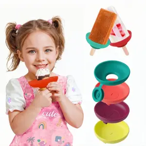 4Pcs Silicone Ice Cream Holder Stand Set | Summer Popsicle Holder with Leak-Proof Drip Guard, Portable Ice Pop Support for On-the-Go Snacks, Dishwasher Safe