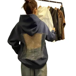 Women'S Backless Hoodie |   2025 Fall Winter Mesh & Solid Color Top |   Trendy Cut-Out Streetwear
