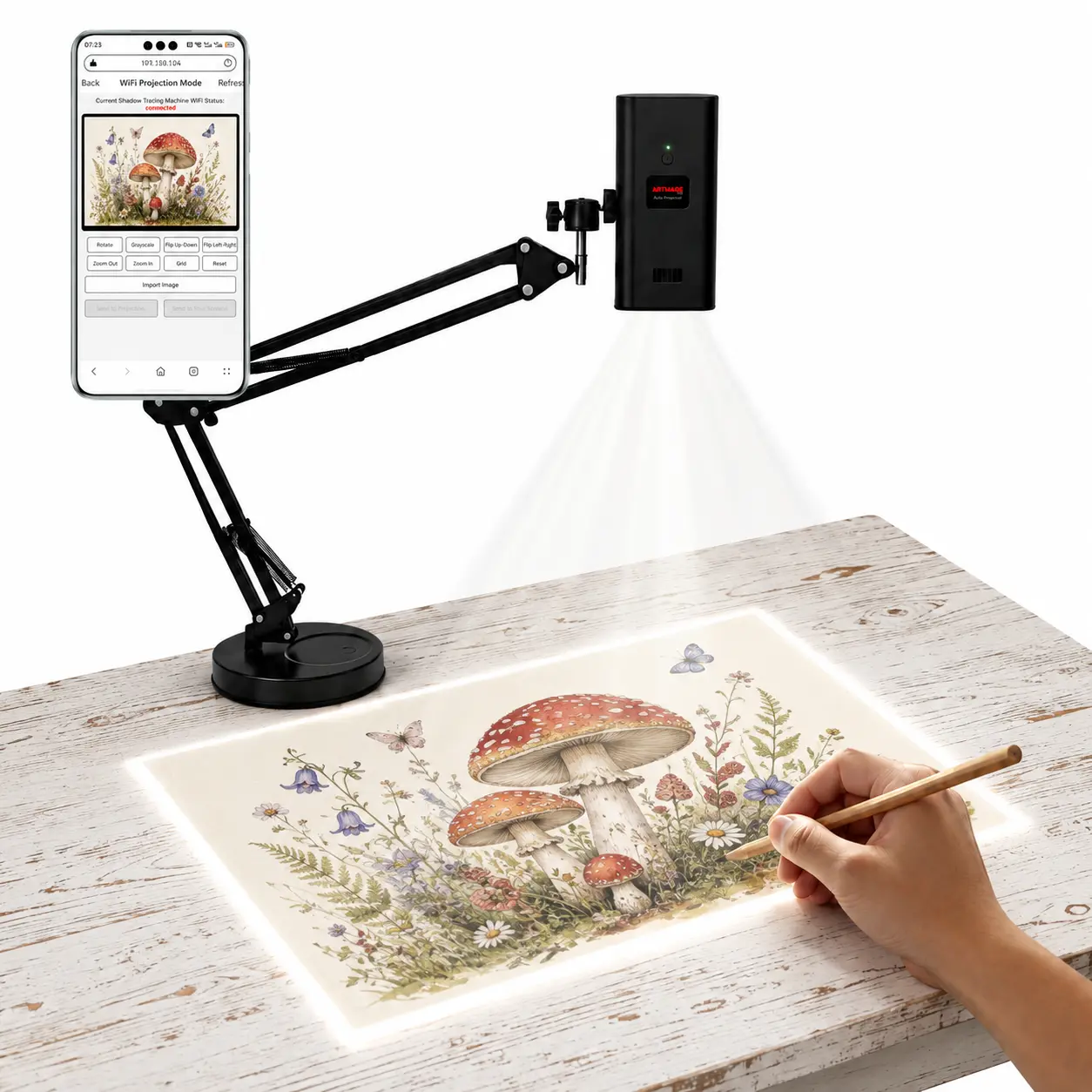 Creative Gift Art Projector for Beginners - Easy Digital Tracing Projector with 360° Adjustable Stand for Drawing Practice, DIY Art and Cookie Decor
