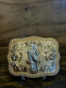 Western Saint Jude Rhinestone Belt Buckle for Men and Women