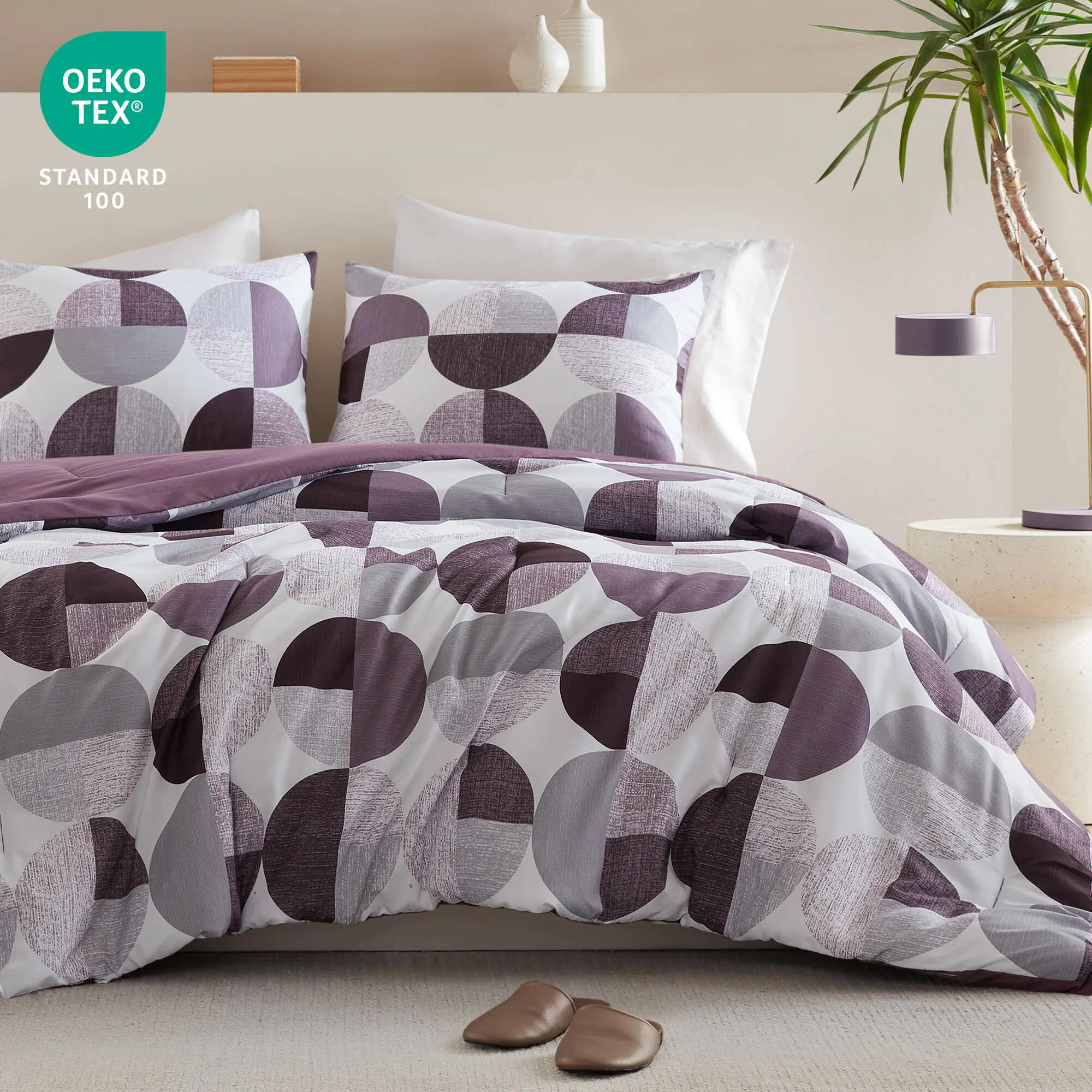 2/3 Pieces Ultra-Soft Microfiber Bedding Set Stylish Three-Tone Printed Comforter Set Warm and Cozy Mustard Yellow & Grey for All Seasons
