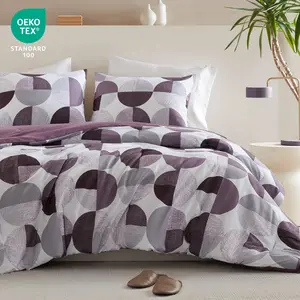 2/3 Pieces Ultra-Soft Microfiber Bedding Set Stylish Three-Tone Printed Comforter Set Warm and Cozy Mustard Yellow & Grey for All Seasons