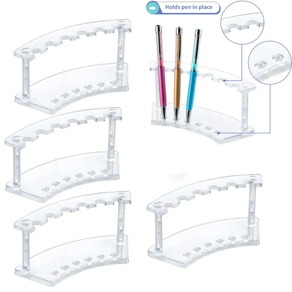 4-Pack Clear Plastic Pen Holder Display Stand Kit, 6-Slot Nail Brush Holder Stand Rack Organizer for Home Office & Store Use