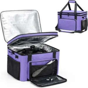 Slow cooker carrying bag double layer insulated design slow cooker carrier with removable hard liner and pot lid fastener for 68 quart crock pot purple