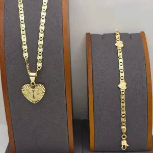 HEARTS  Set Beautiful Necklace with Bracelet  GOLD COLOR  Gold-Plated 24 Inches Jewelry Set Durable