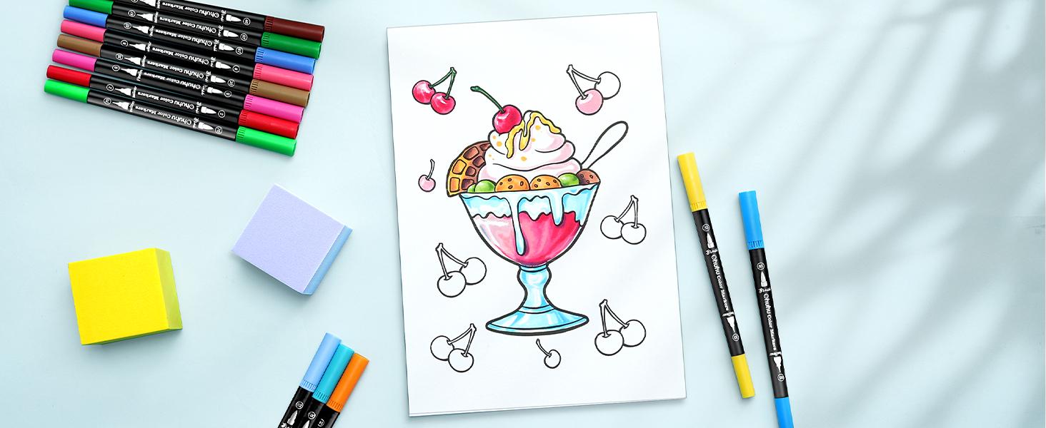 Ohuhu Markers: Brush & Fineliner Dual Tips - 120 Colors - Brush Pens Dual Brush Fine Tip Drawing Pens Water-Based Coloring Markers for Calligraphy Bullet Journal with Carrying Case for Adult Coloring Books - Black - Maui Series of Ohuhuart Ohuhu Markers: Brush & Fineliner Dual Tips - 120 Colors - Brush Pens Dual Brush Fine Tip Drawing Pens Water-Based Coloring Markers for Calligraphy Bullet Journal with Carrying Case for Adult Coloring Books - Black - Maui Series of Ohuhuart