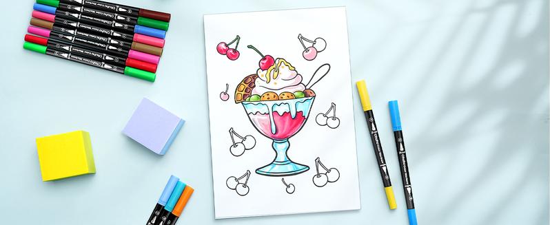 Ohuhu Markers: Brush & Fineliner Dual Tips - 120 Colors - Brush Pens Dual Brush Fine Tip Drawing Pens Water-Based Coloring Markers for Calligraphy Bullet Journal with Carrying Case for Adult Coloring Books - Black - Maui Series of Ohuhuart