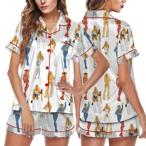Cowboy Cartoon Satin Pajama Set Women, Musical Inspired Sleepwear, Cute Silky Lounge Outfit, Fun Gift Idea