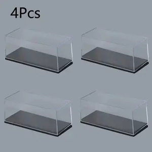 4 Transparent Dust-Proof Acrylic Display Boxes, / Base Options, 4.17x1.87x1.87 Inches, Ideal for 1:64 Scale Models, Collectibles, Toy Storage
