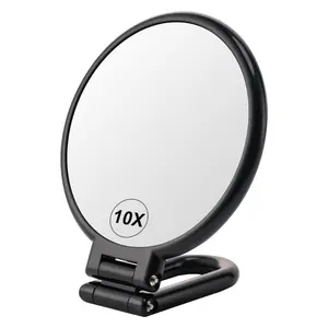 Foldable Double-Sided Magnifying Mirror – 1X & 10X Handheld, Travel Makeup & Vanity Mirror with Adjustable Rotation for Desk, Hanging, or Pedestal Use