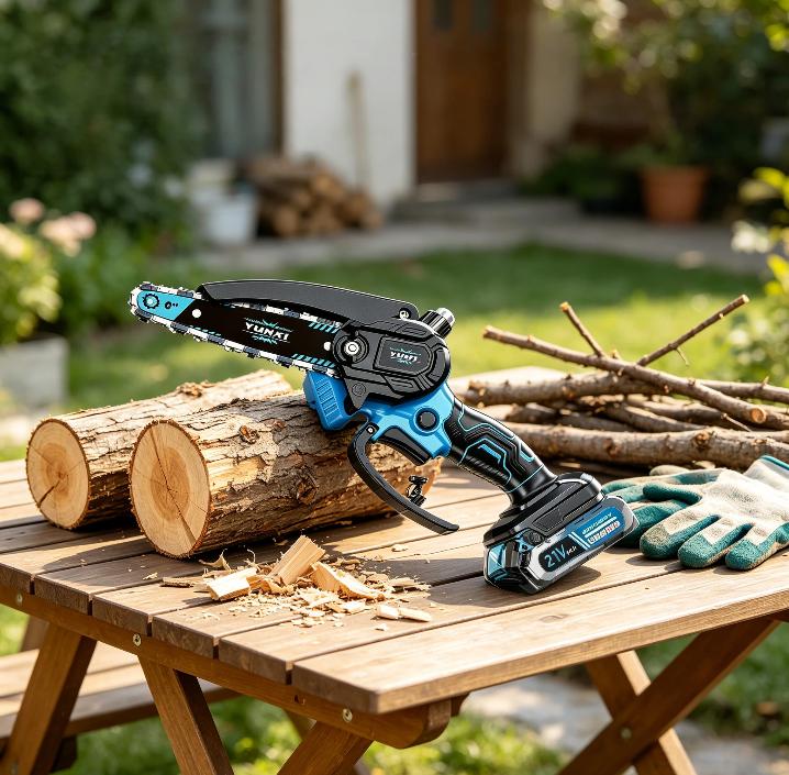 Yunxi 6-Inch Mini Cordless Chainsaw, 21V Max Rechargeable Lithium Battery Handheld Electric Saw with Safety Lock, Portable Lightweight 1-Hand Tool for Garden Yd Wood Cutting, Tree Branch Trimming