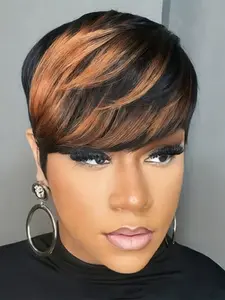 Pixie Cut Wig Blonde 613 1b30 Color, Short Straight Daily Party Cosplay Use, Machine Made 150% Density Human Hair Wigs for Women