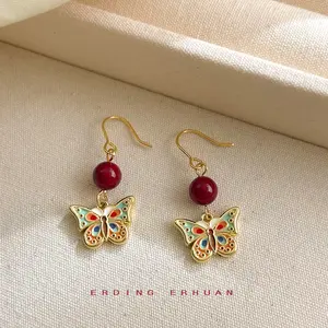 Elegant Double Sided Enamel Butterfly Drop Earrings Perfect for Women Daily Wear Party Gift