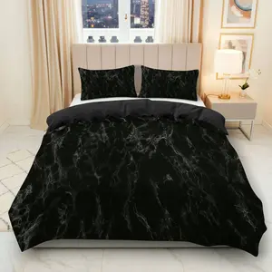 3PCS Duvet Cover Set, 1 Duvet+2 Pillowcases(Without filler), Marble Black Elegant Modern Chic Sophisticated theme, Christmas bedding set, Luxury Bedroom Decor Suitable for decoration Apartment Hotel Home Dormitory Decorative Apartment