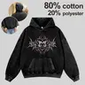 Men's 380g Oversize Thick Soft Casual Y2K Dark Aesthetic Cat Graphic Cotton Fabric Hoodie - Vintage Washed Pullover Sweatshirt for Back to School, First Day Outfits