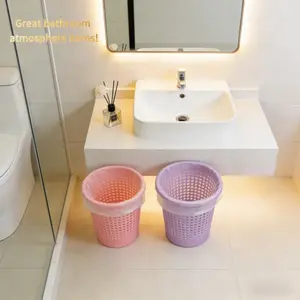 2pcs Multicolor Cylinder Trash Cans, Nordic Style Modern Design, Durable Plastic, Space-Saving, Ideal for Kitchen Living Room Bathroom Office