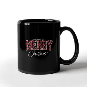 Merry Christmas Black Ceramic Mug