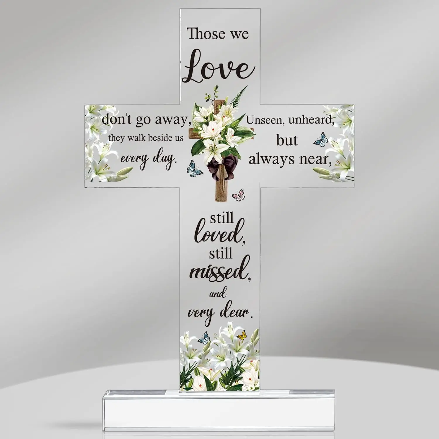 Sympathy Bereavement Gift for Loss of Loved One Acrylic Cross Floral Red Cardinal Memorial Gift Remember Me Grieving Keepsake for Mom Dad Grandma Friend Sisters Brothers(Cross)