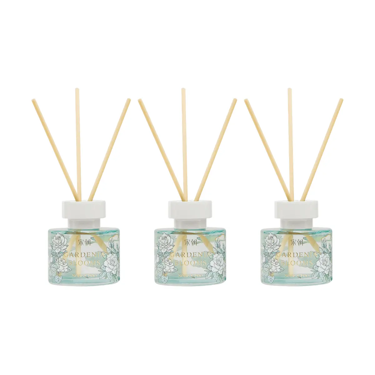 SONG CHAO 3-Bottle Set "Fragrant Bloom" Series Reed Diffuser - Gardenia Scent, Fresh Floral Aroma for Home, Office, Spa
